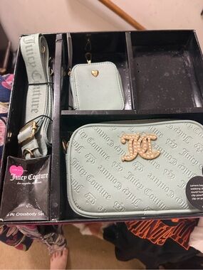 Juicy Couture Pale Mint Embossed Crossbody Bag Set with Pearl Logo
